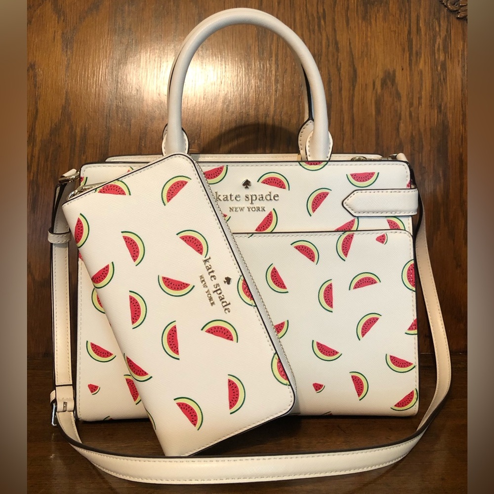 NWT-Kate Spade-SET-Staci-Watermelon Party-Medium Satchel & Large Zip Wallet-$628